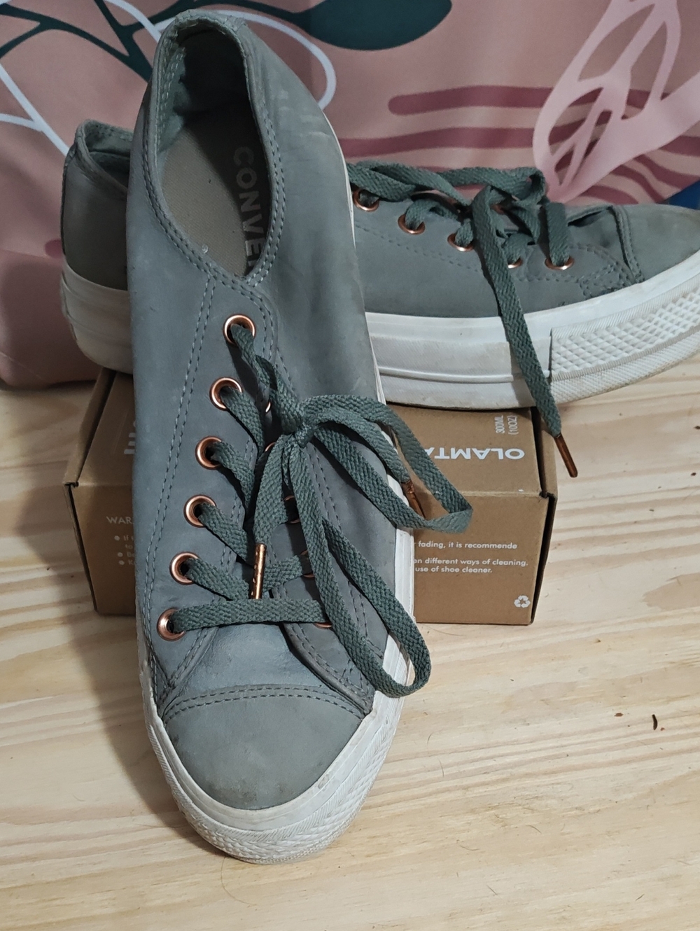 Converse Low-Top Sneakers in Sage Green with Rose Gold Eyelets
